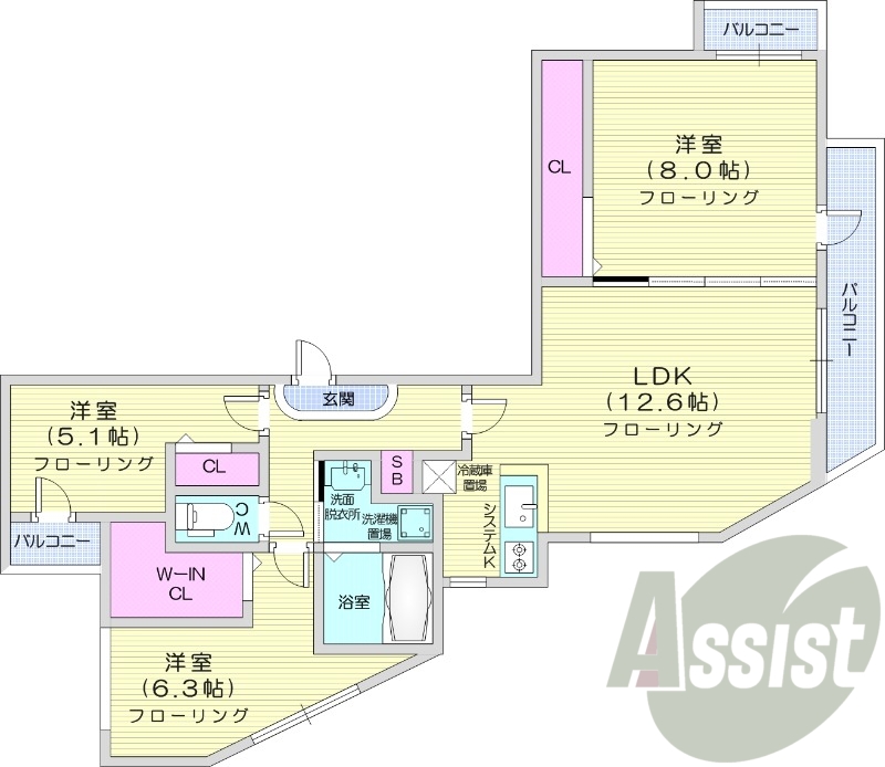 3LDK、浴室乾燥機、追い炊き、システムキッチン、