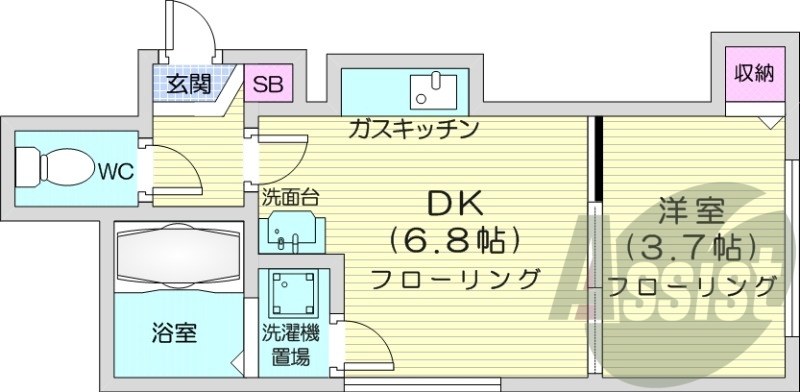 1DK、独立洗面台、モニタ付インターホン、灯油暖房