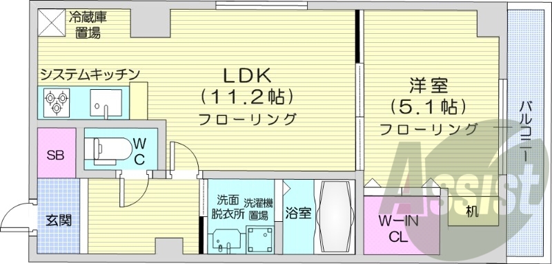 1LDK、ウォークインクローゼット、洗面脱衣所