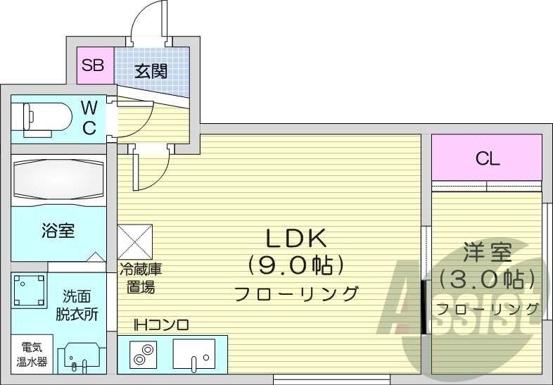 1LDK、オートロック、日当たり良好、クローゼット