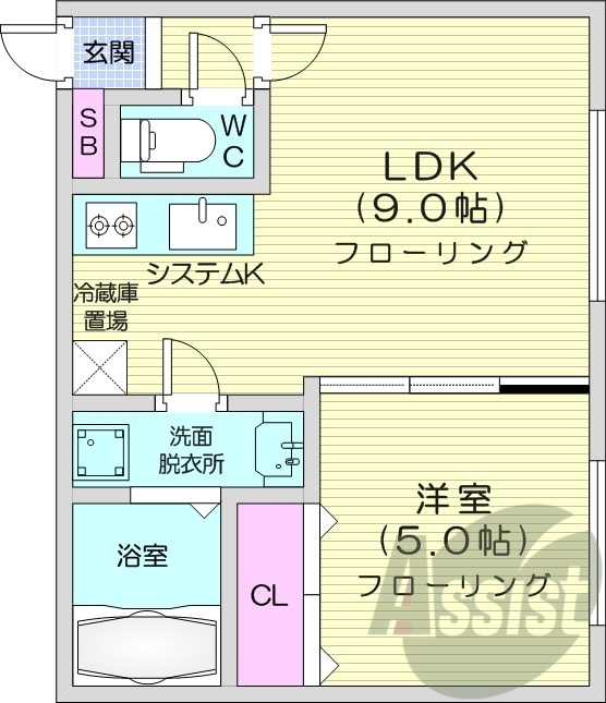 1LDK、システムキッチン、ネット無料、灯油暖房