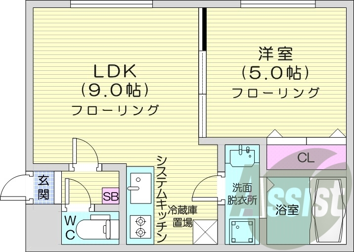 1LDK、システムキッチン、ネット無料、灯油暖房