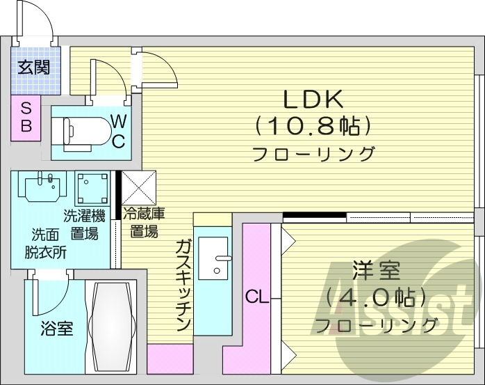 1LDK、灯油暖房、独立洗面台、光ファイバー