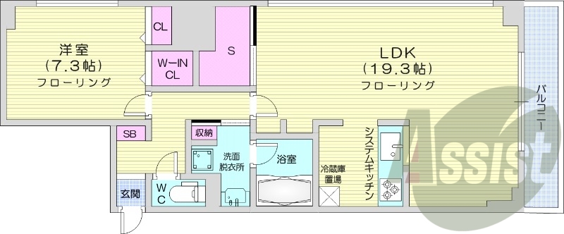 1LDKS、オートロック、都市ガス、システムキッチン