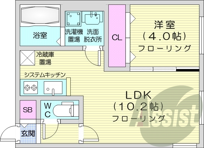 1LDK、オートロック、ネット無料、システムキッチン