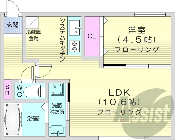 1LDK、都市ガス、エアコン、システムキッチン、ネット無料