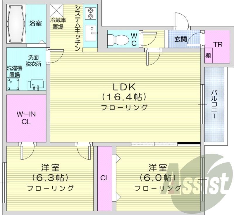 2LDK、トランクルーム、バルコニー、灯油暖房