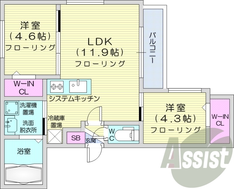 2LDK、ガスリミット、エアコン、システムキッチン