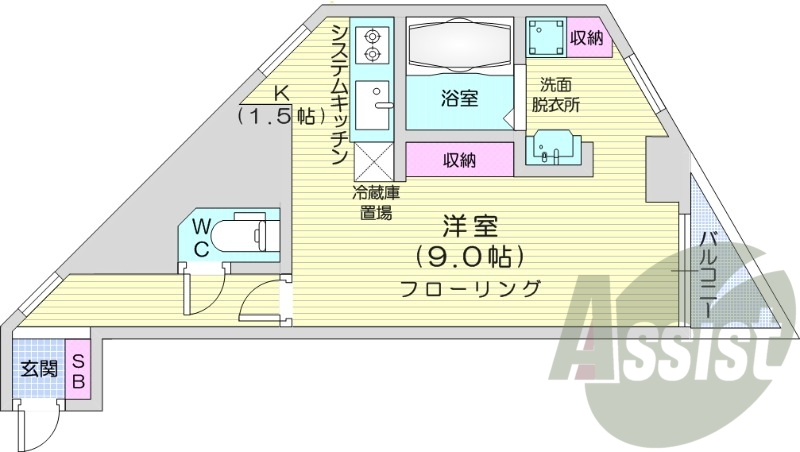 1K、ネット無料、シャワートイレ、システムキッチン