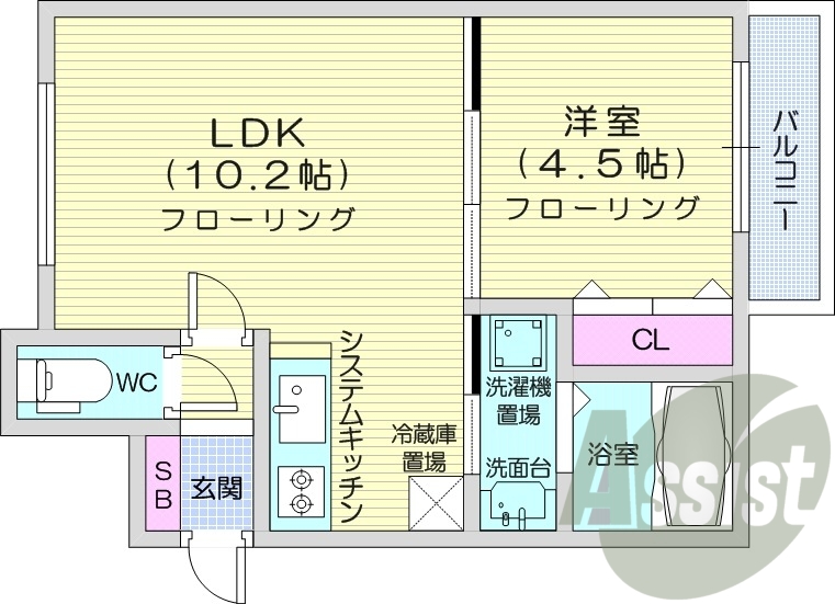 1LDK、都市ガス、ネット無料、エアコン、浴室乾燥