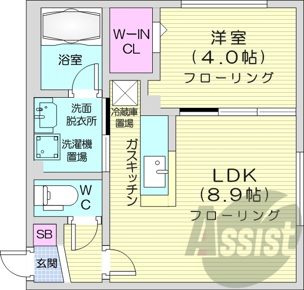 1LDK、都市ガス、エアコン、浴室乾燥機、独立洗面台