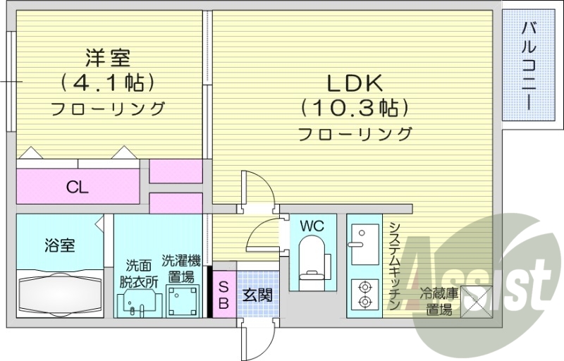 1LDK、システムキッチン、追い焚き、浴室乾燥機