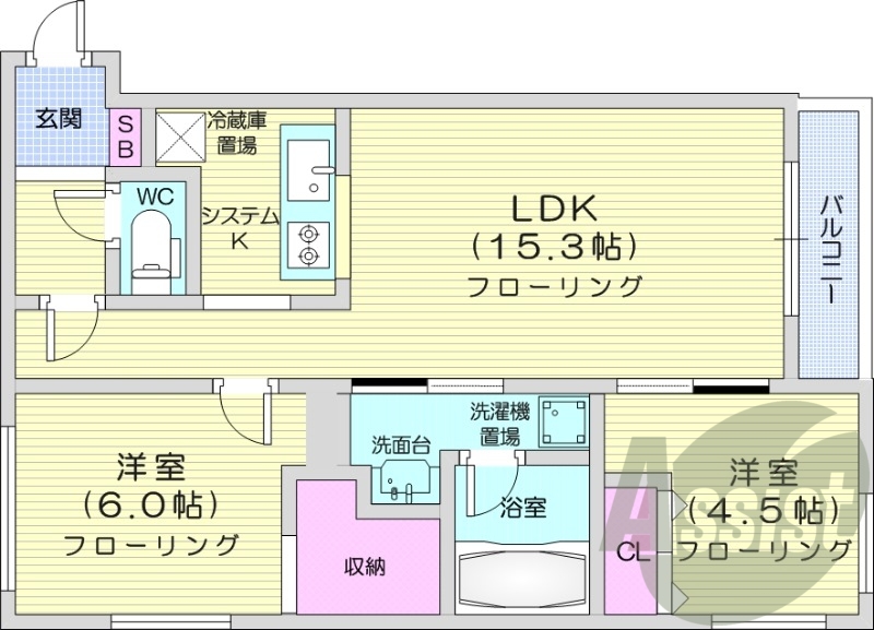 2LDK、都市ガス、エアコン、エレベーター、追い焚き