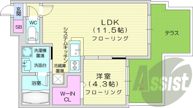 1LDK、エアコン、システムキッチン、宅配ボックス