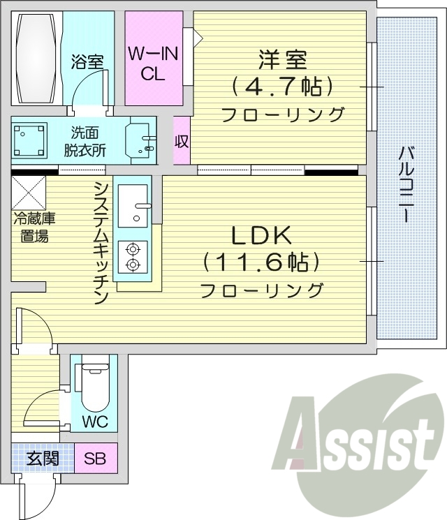 1LDK、エアコン、システムキッチン、宅配ボックス