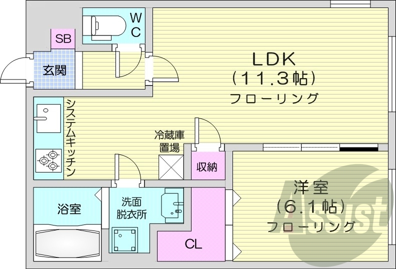 1LDK、システムキッチン、ネット無料、オートロック