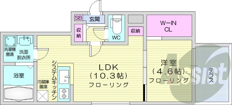 1LDK、エアコン、灯油暖房、浴室乾燥機、独立洗面台