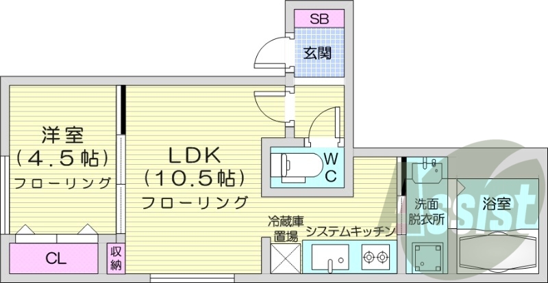 1LDK、エアコン、灯油暖房、浴室乾燥機、独立洗面台