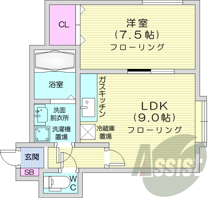 1LDK、都市ガス、灯油暖房、トランクルーム