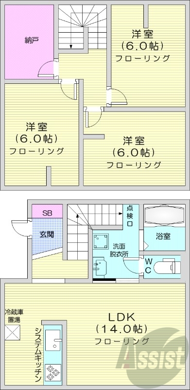 3LDK、無料駐車場2台、エアコン、ペット可