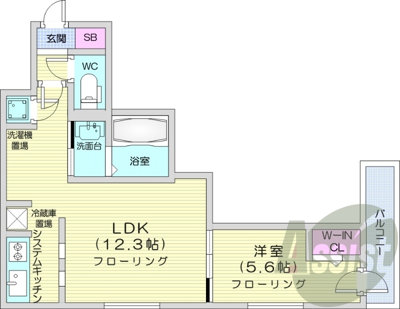 1LDK、都市ガス、ウォークインクローゼット、エアコン