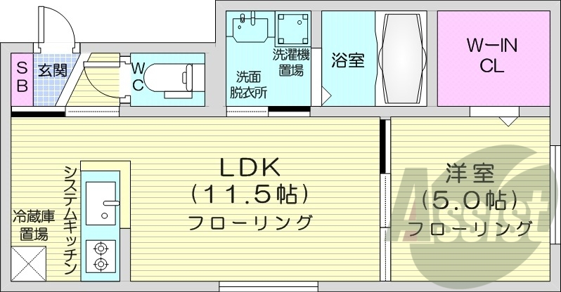1LDK、都市ガス、エアコン、ネット無料、システムキッチン