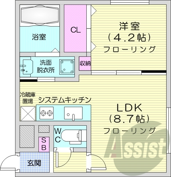 1LDK、エアコン、システムキッチン、ネット無料、灯油暖房