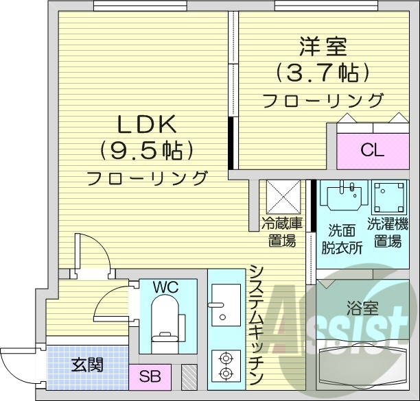 1LDK、エアコン、システムキッチン、ネット無料、灯油暖房