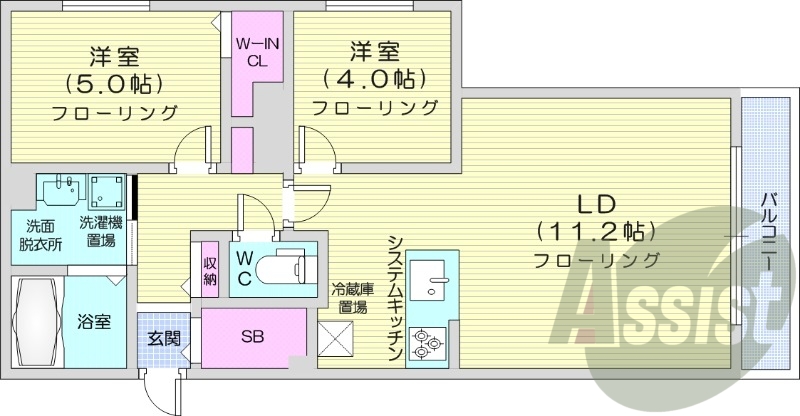 2LDK、システムキッチン、エアコン、デザイナーズ