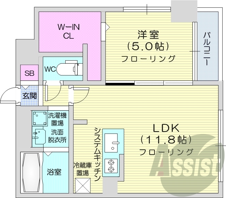 1LDK、システムキッチン、エアコン、オートロック