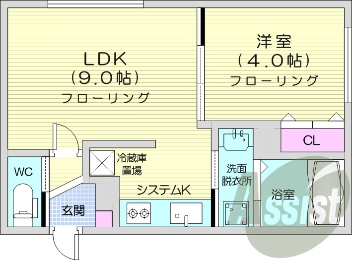 1LDK、エアコン、システムキッチン、灯油暖房