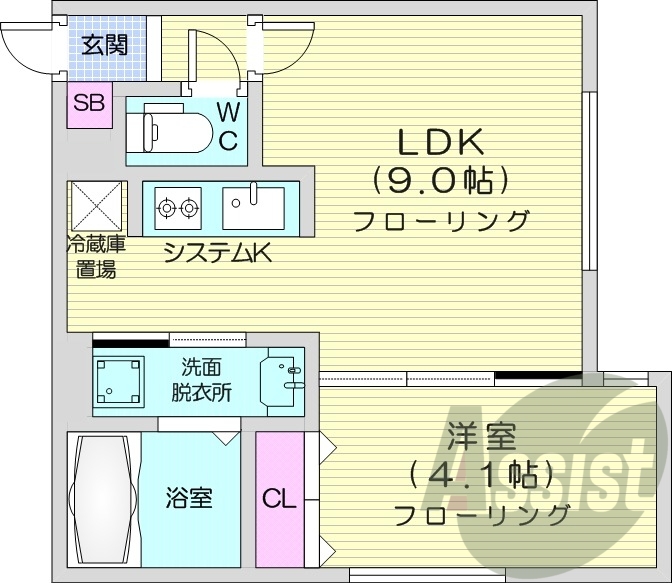 1LDK、エアコン、システムキッチン、灯油暖房