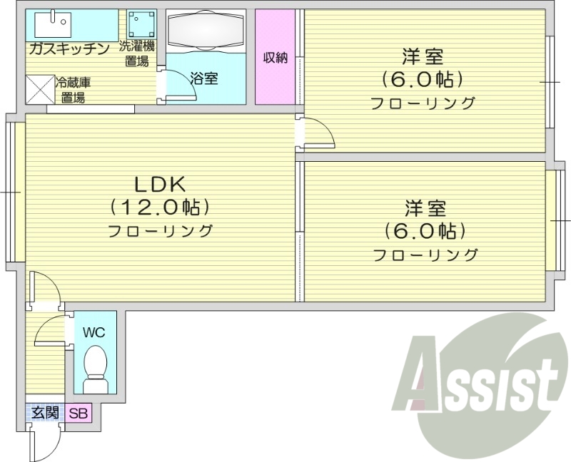 2LDK、灯油暖房、収納、洗濯機置場、ガス給湯器