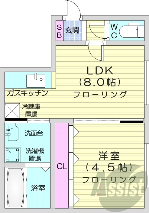1LDK、独立洗面台、ネット使用料不要、オートロック