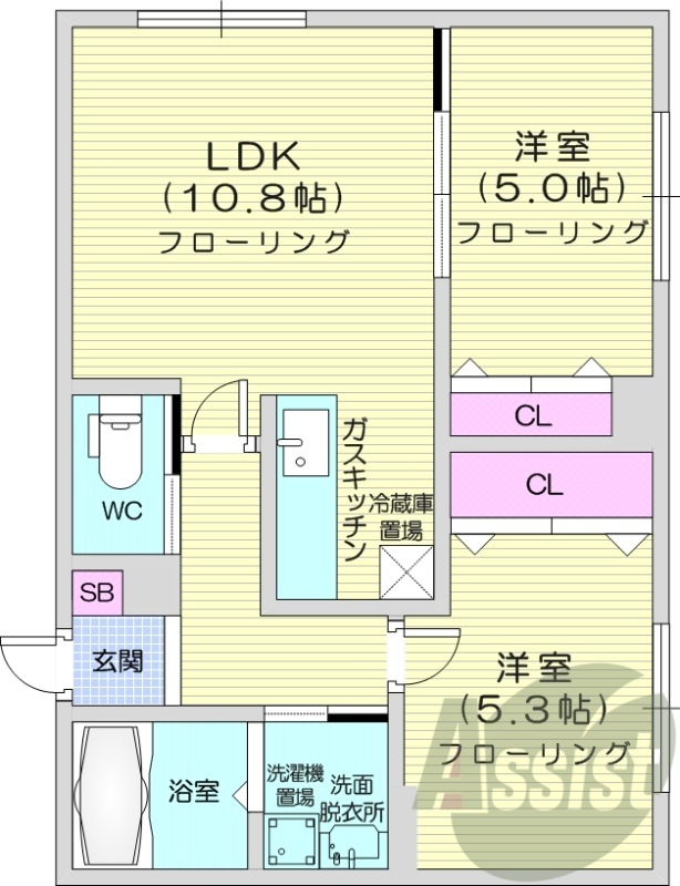 2LDK、収納、灯油暖房、エアコン、角部屋