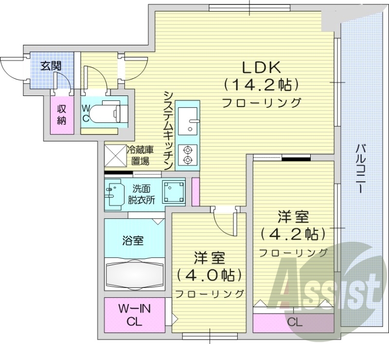 1LDK、エアコン、バルコニー、ウォークインクローゼット