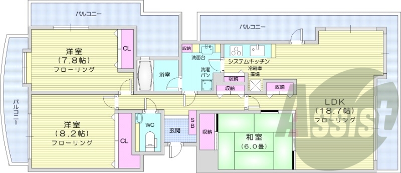 3LDK、ペット可、浴室暖房乾燥機、食洗器、パネルヒーター