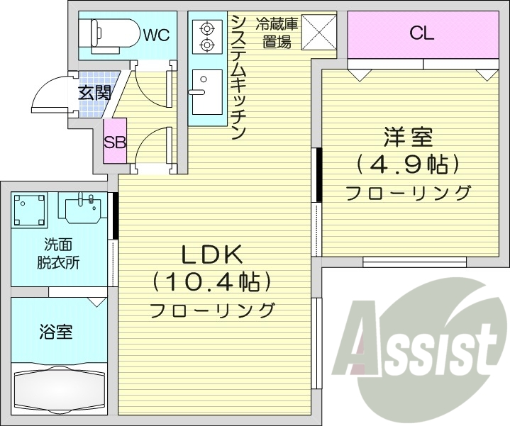 1LDK、都市ガス、エアコン、システムキッチン