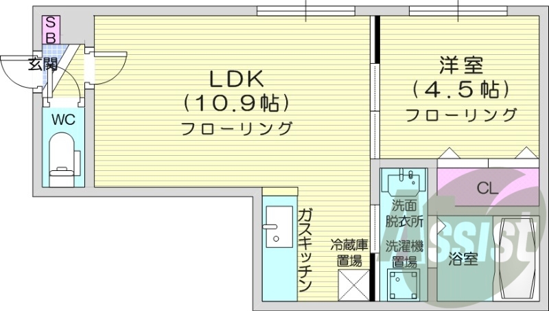 1LDK、都市ガス、ネット無料、TV付インターホン