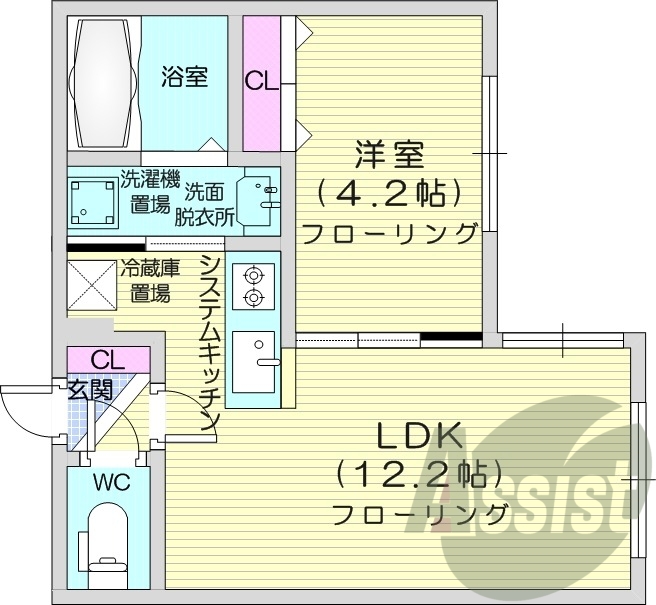 1LDK、システムキッチン、エアコン、オートロック