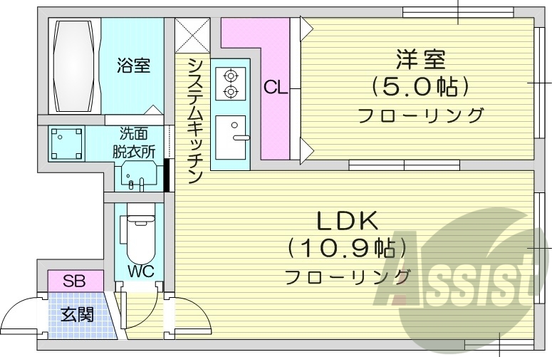 1LDK、エアコン、独立洗面台、オートロック