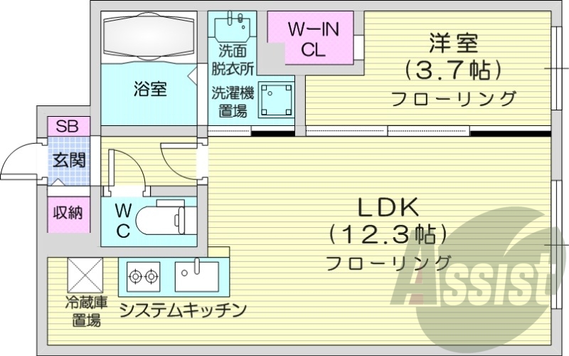 1LDK、システムキッチン、エアコン、オートロック