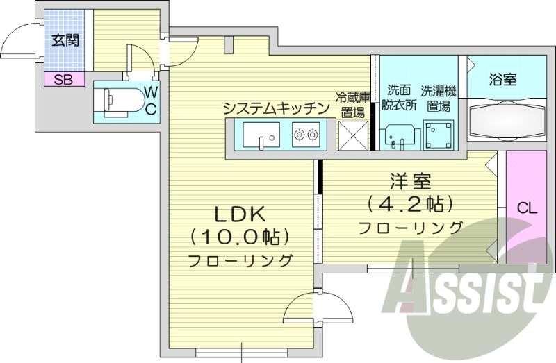 1LDK、エアコン、ネット無料、オートロック、宅配BOX