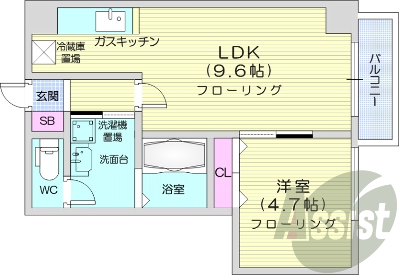 1DK、宅配BOX、インターネット使用料無料
