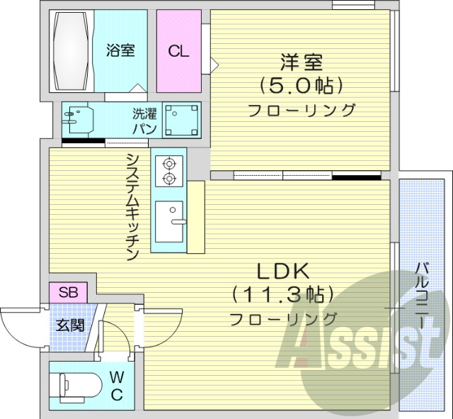 1LDK、都市ガス、シャンプードレッサー、ウォシュレット