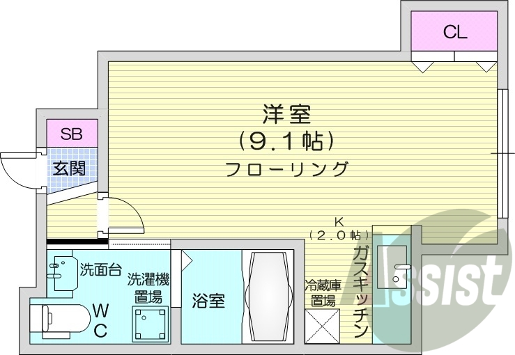 1K、カウンターキッチン、シャンプードレッサー