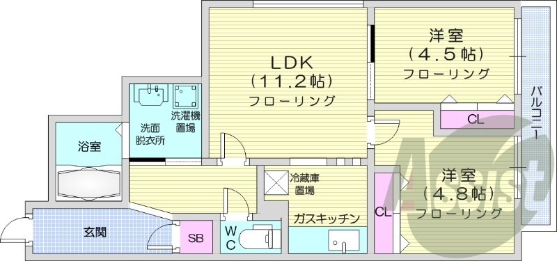 2LDK、エアコン、灯油暖房、オートロック