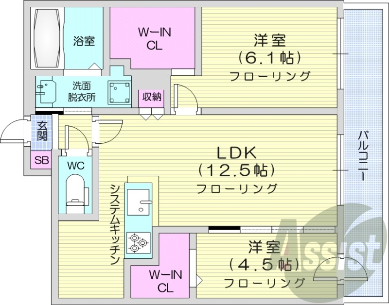 2LDK、都市ガス、食洗器、追い焚き、浴室乾燥機、エアコン
