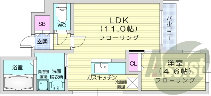 1LDK、角部屋、エアコン、灯油暖房、ネット無料