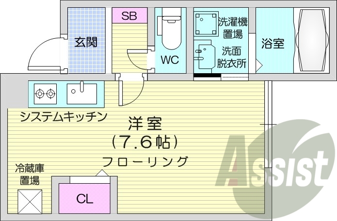 1R、システムキッチン、エアコン、宅配ボックス、灯油暖房